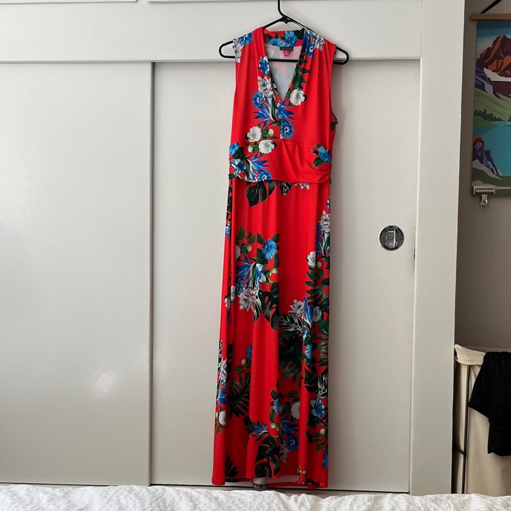 Euc Floral Red Maxi Dress